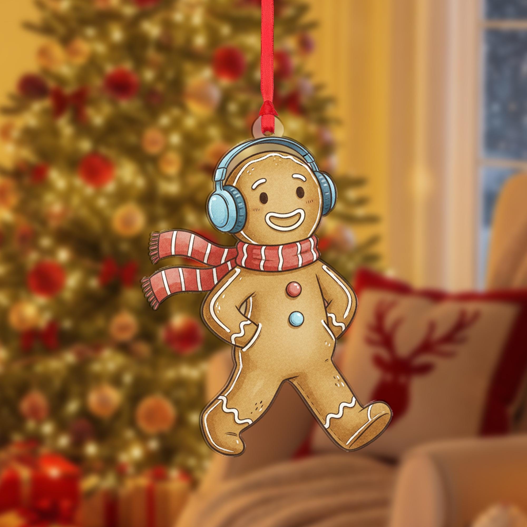 Gingerbread Man Christmas Ornament – Cookie Decoration with Scarf and Headphones