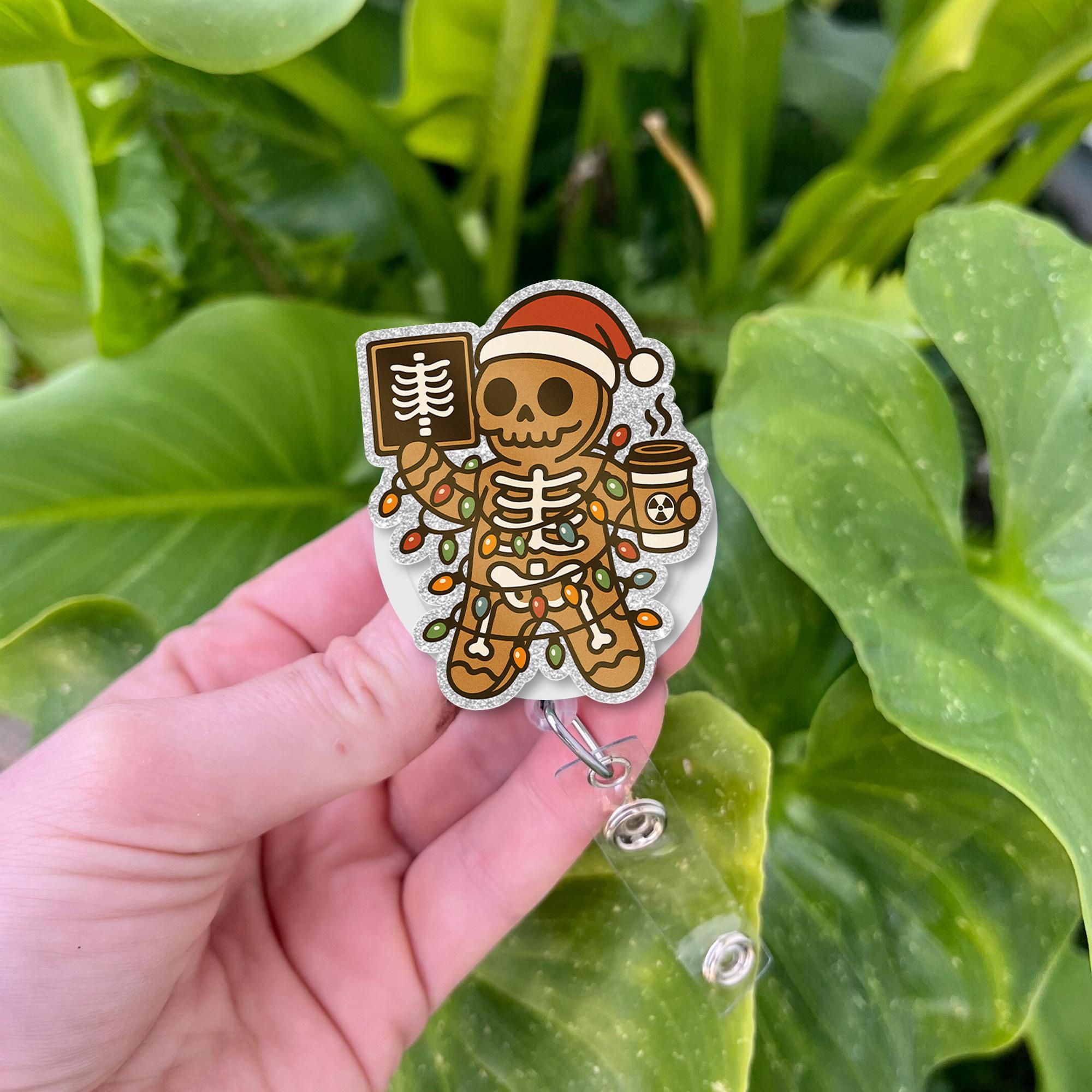 Gingerbread Skeleton Xray Christmas Badge Reel Retractable ID Holder