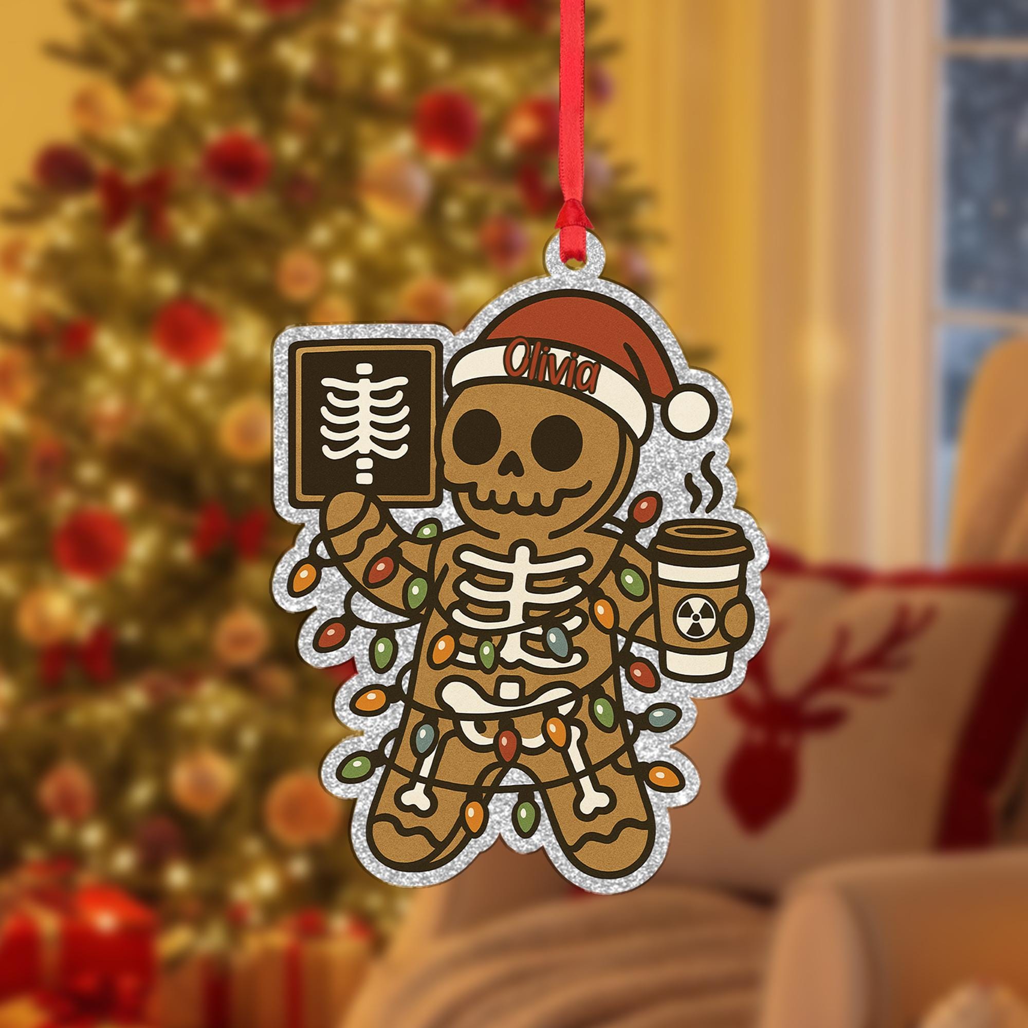 Custom X-Ray Gingerbread Skeleton Faux Glitter Christmas Ornament