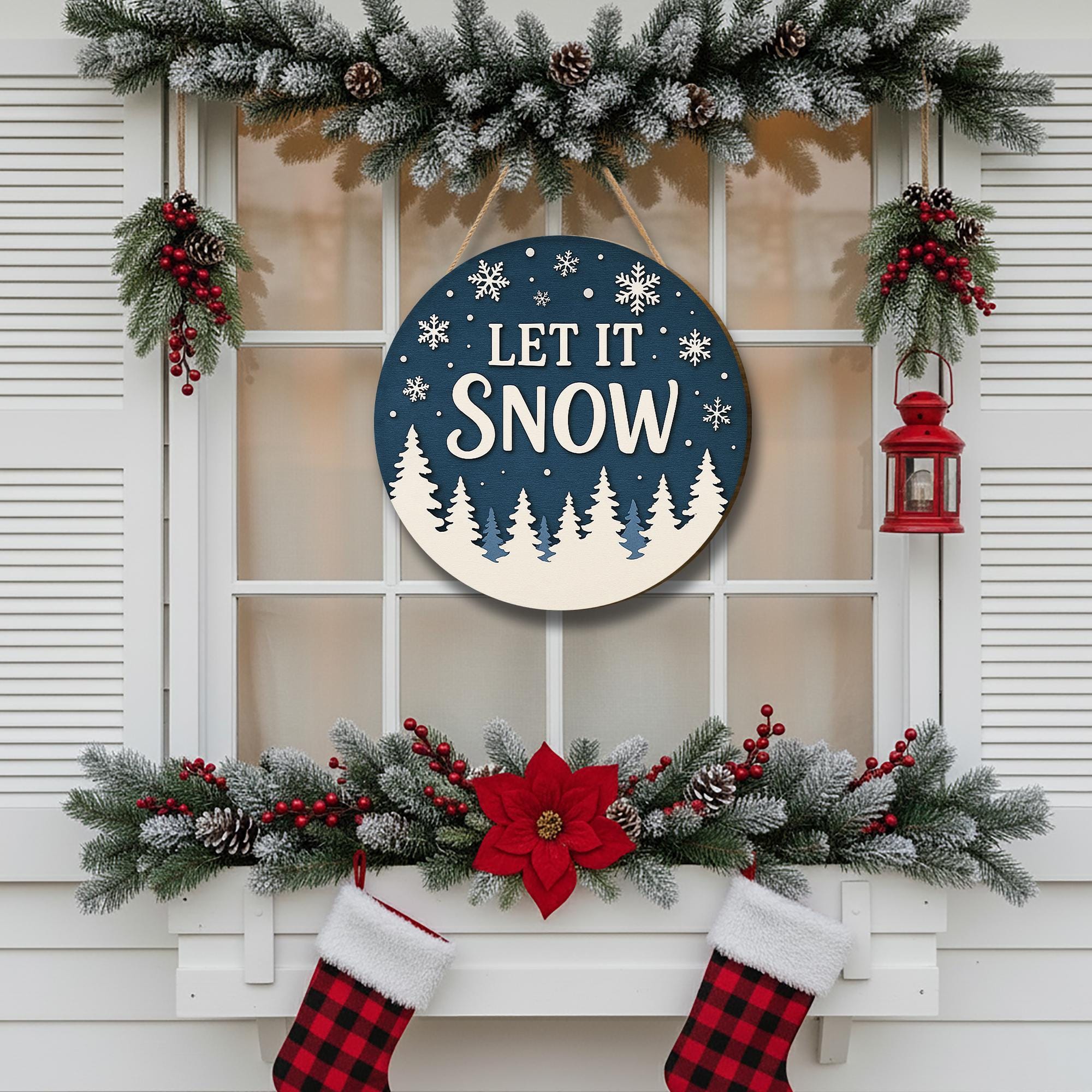 Rustic "Let It Snow" Christmas Wooden Sign: Holiday Door Decor