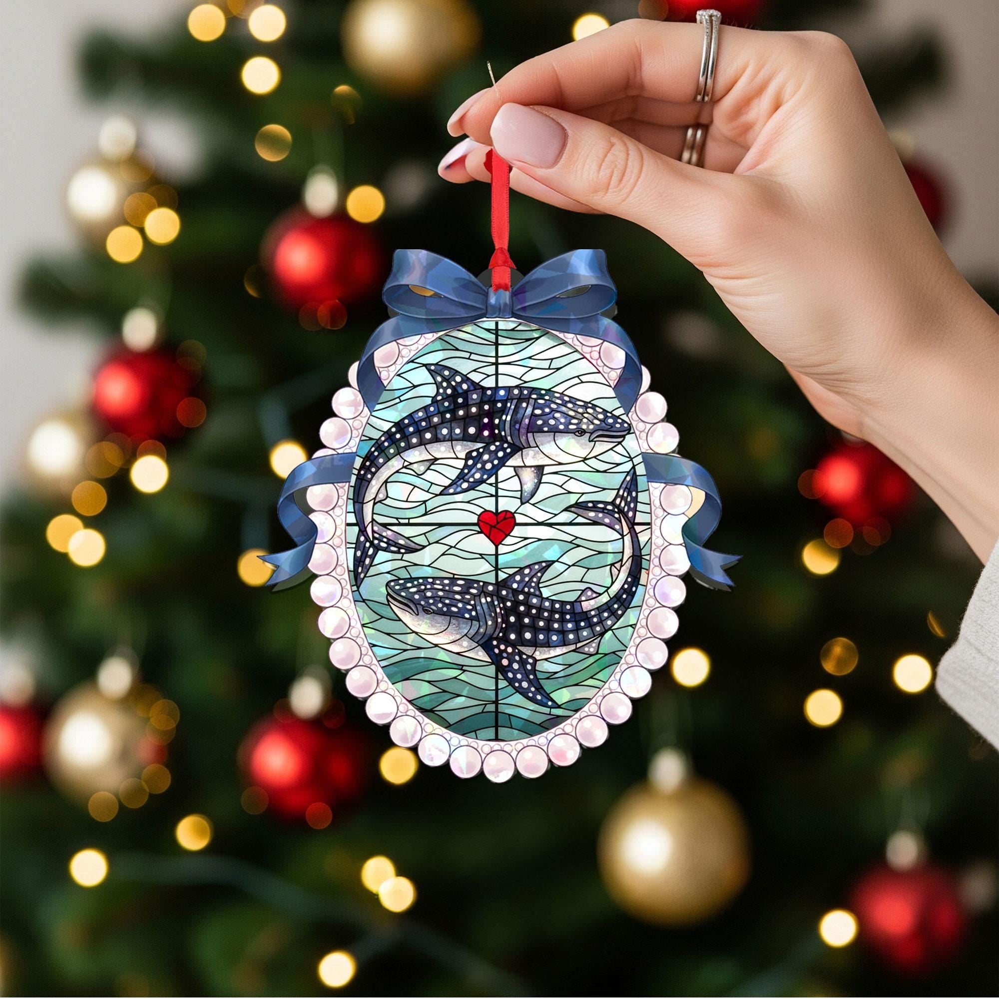 Whale Shark Acrylic Ornament, Stained-Glass Style, Oval Frame, Personalized Name