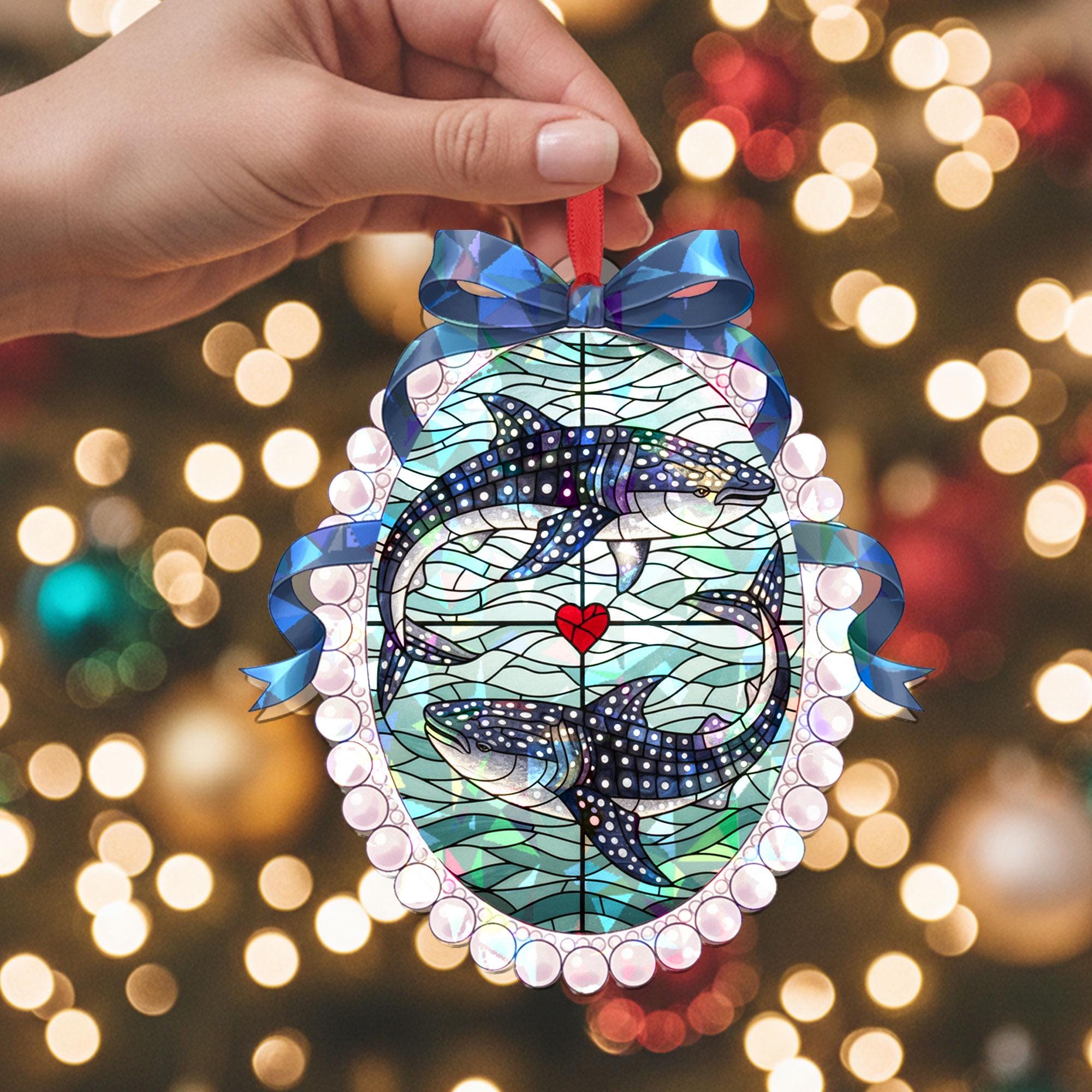 Whale Shark Acrylic Ornament, Stained-Glass Style, Oval Frame, Personalized Name