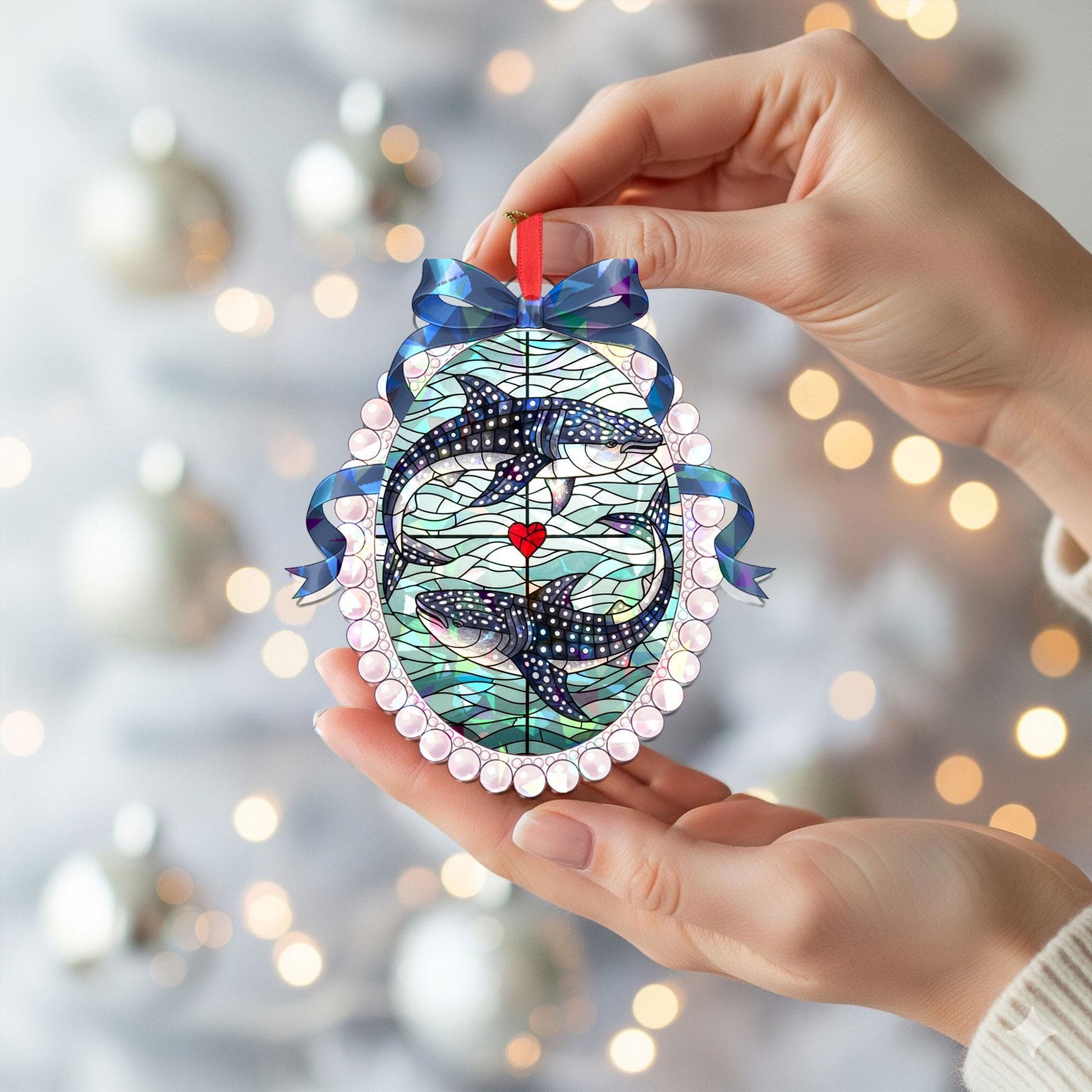 Whale Shark Acrylic Ornament, Stained-Glass Style, Oval Frame, Personalized Name