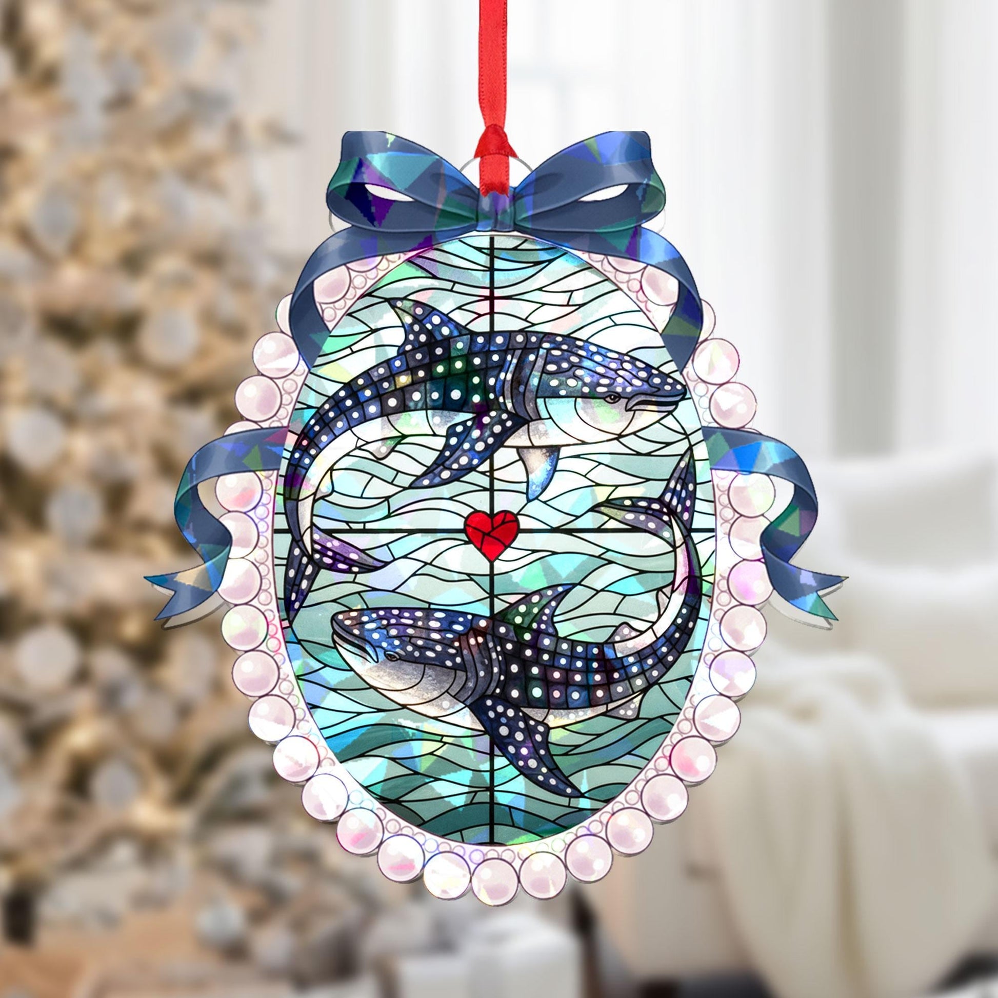 Whale Shark Acrylic Ornament, Stained-Glass Style, Oval Frame, Personalized Name
