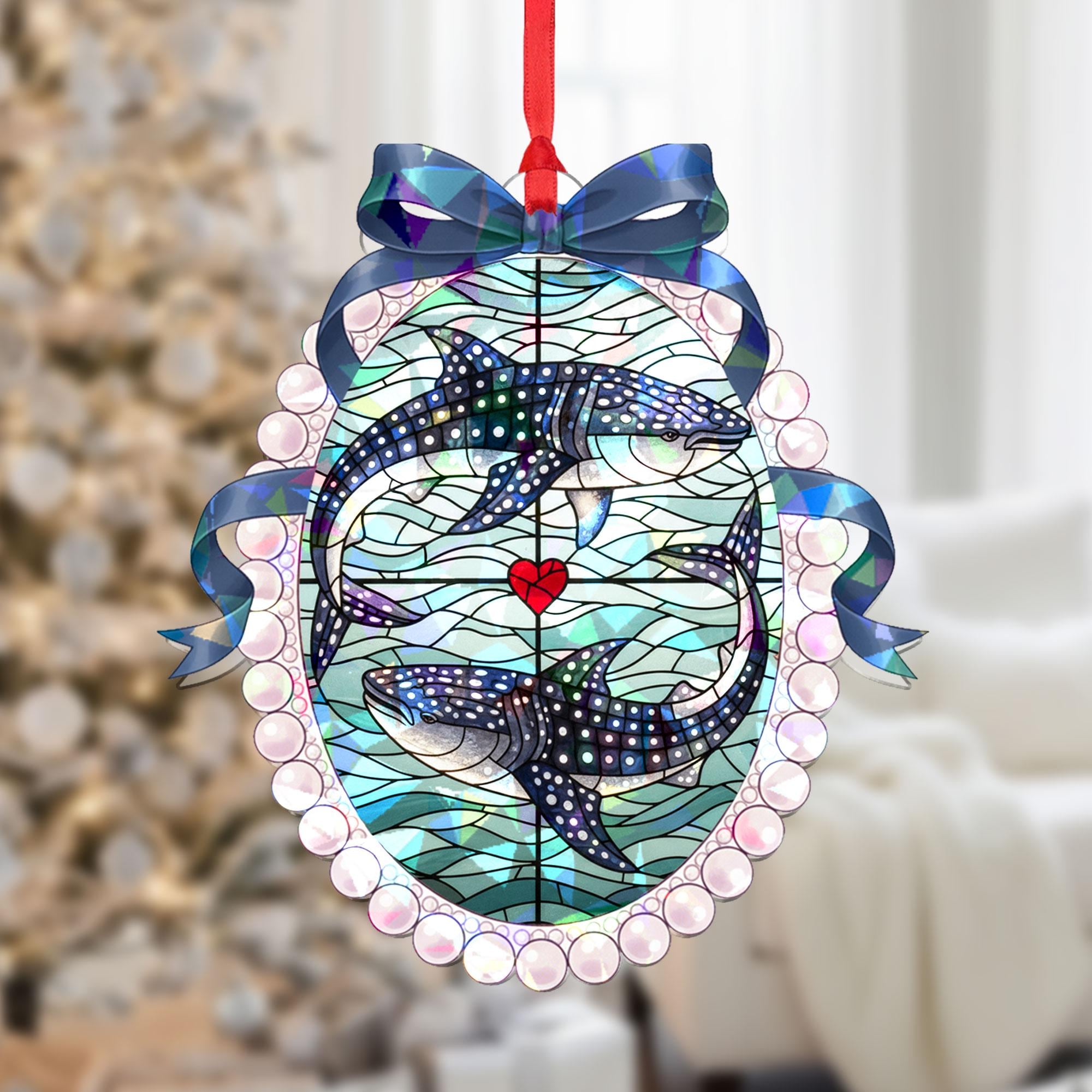 Whale Shark Acrylic Ornament, Stained-Glass Style, Oval Frame, Personalized Name
