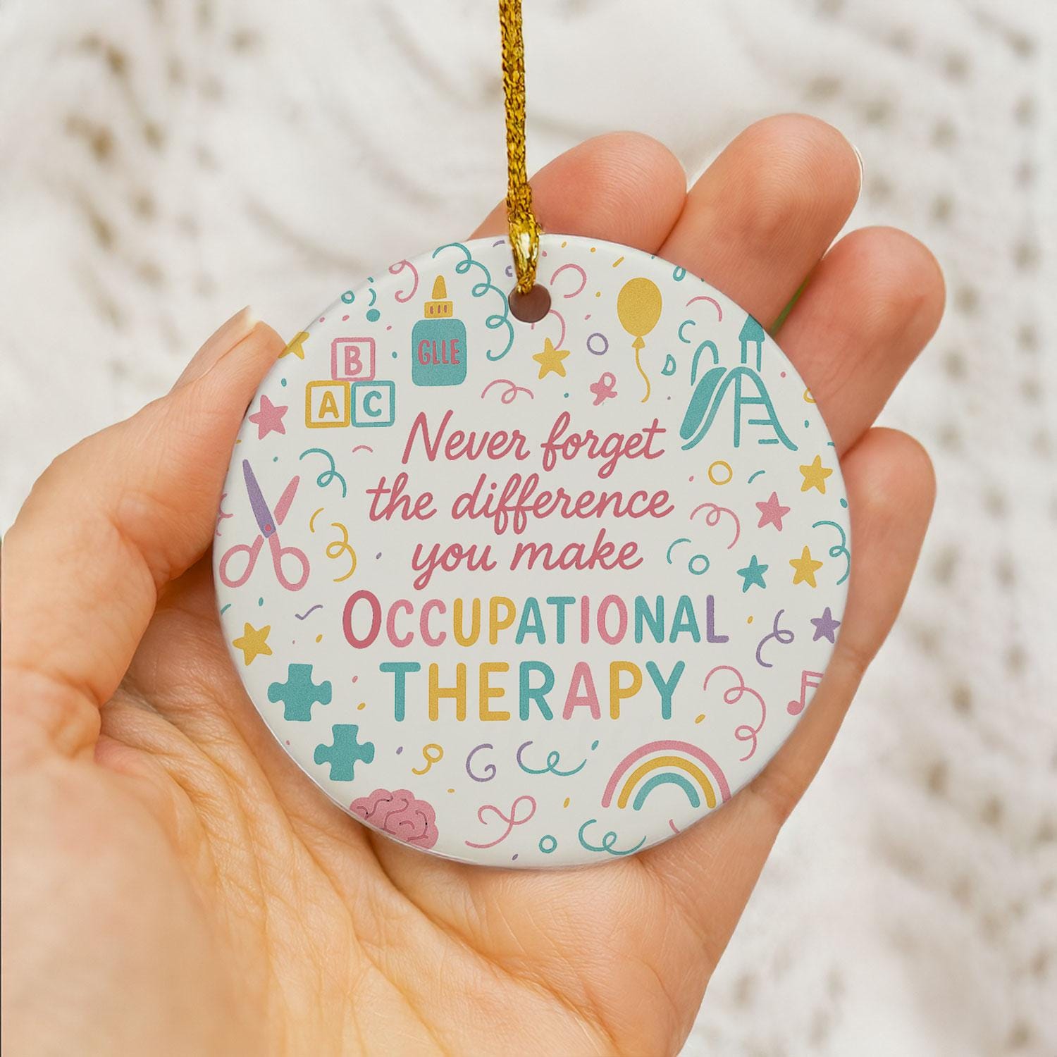 Occupational Therapy Ceramic Ornament, Round Pastel Icons, OT Decor, Clinic Wall or Tree