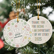 Special Education Ceramic Ornament, ASL I-Love-You Hand, Double-Sided Round, Pastel Icons