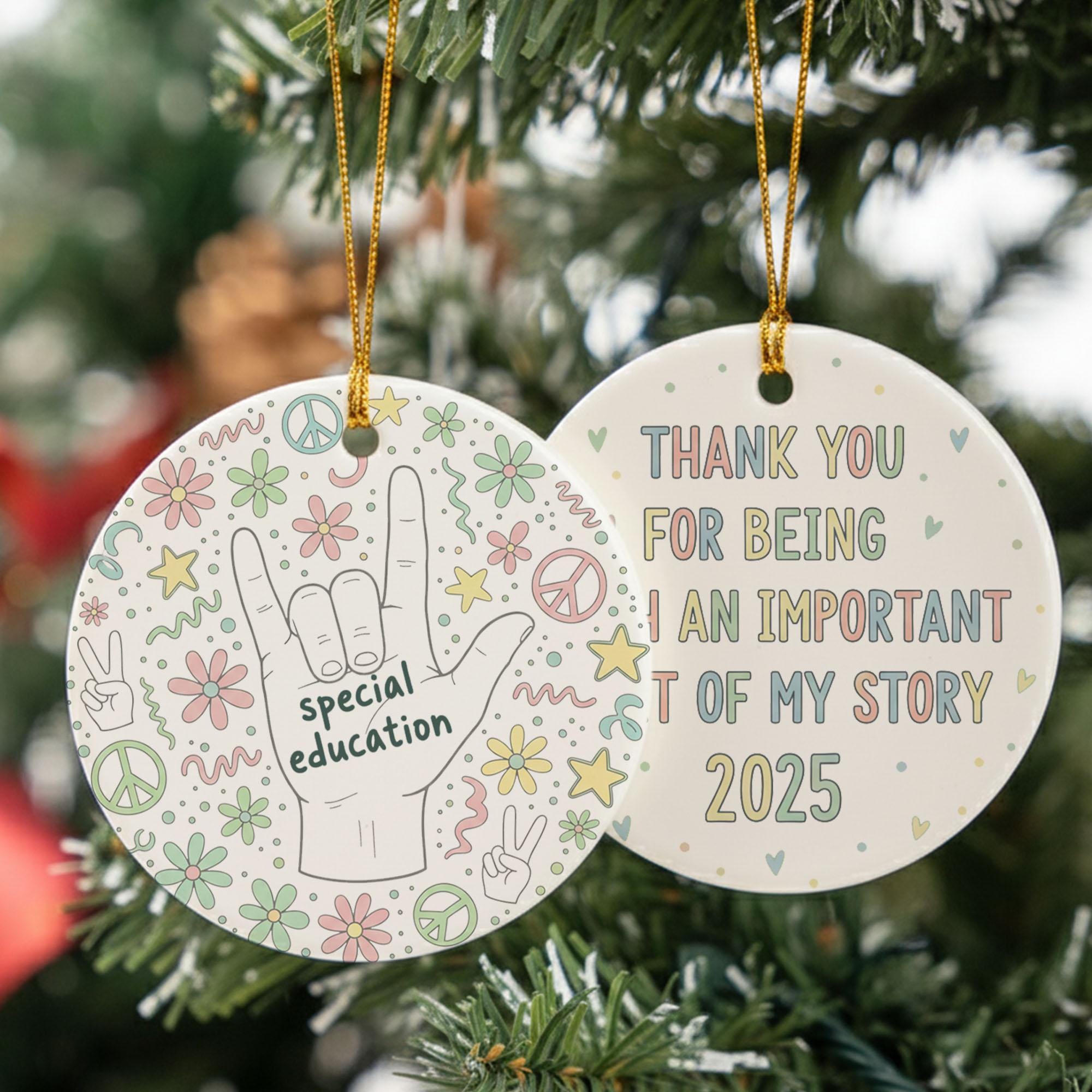 Special Education Ceramic Ornament, ASL I-Love-You Hand, Double-Sided Round, Pastel Icons