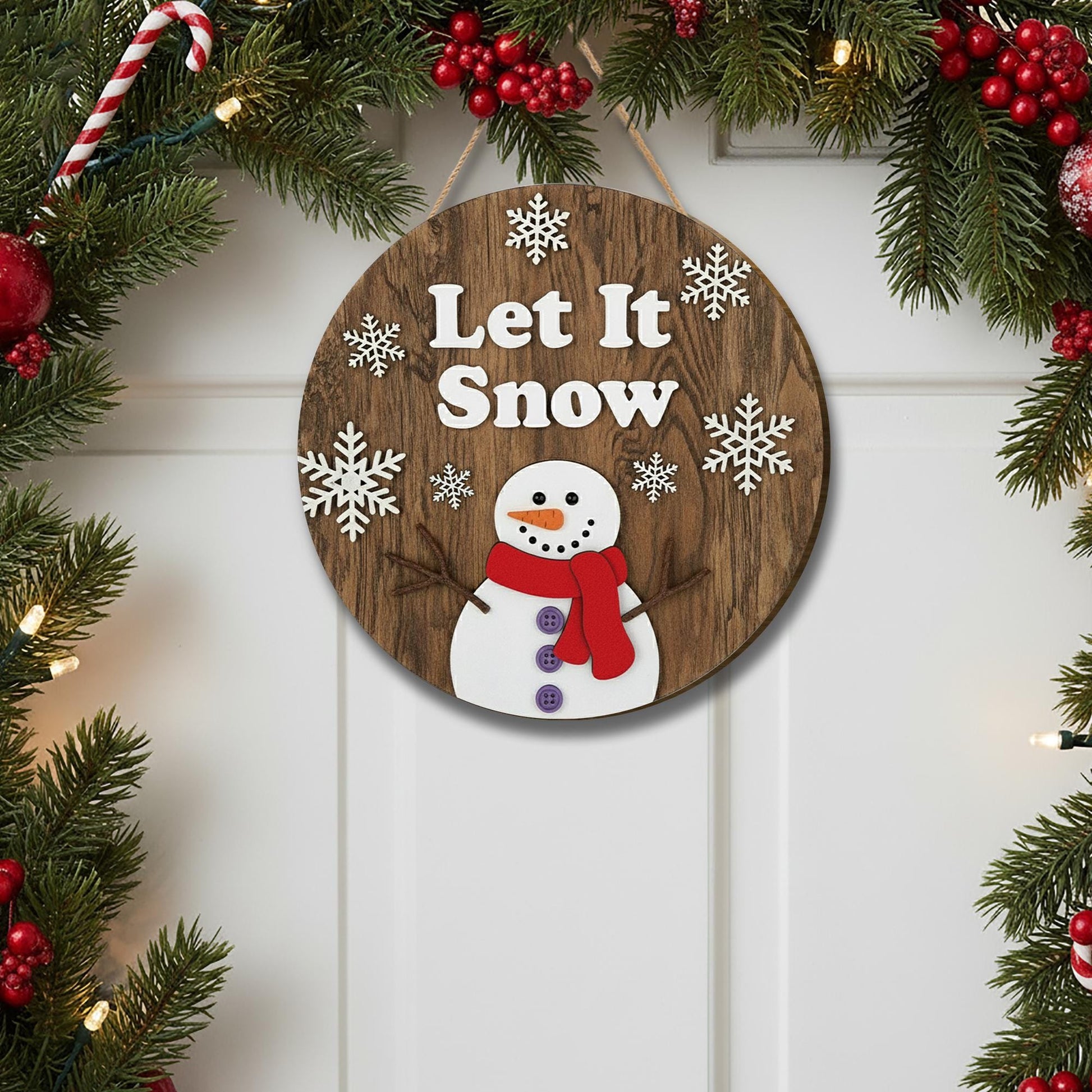 Rustic Wood Snowman Ornament – Let It Snow Christmas Gift Decoration