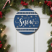 Let It Snow Christmas Ornament – Blue Winter Wooden Door Sign for Holiday Décor
