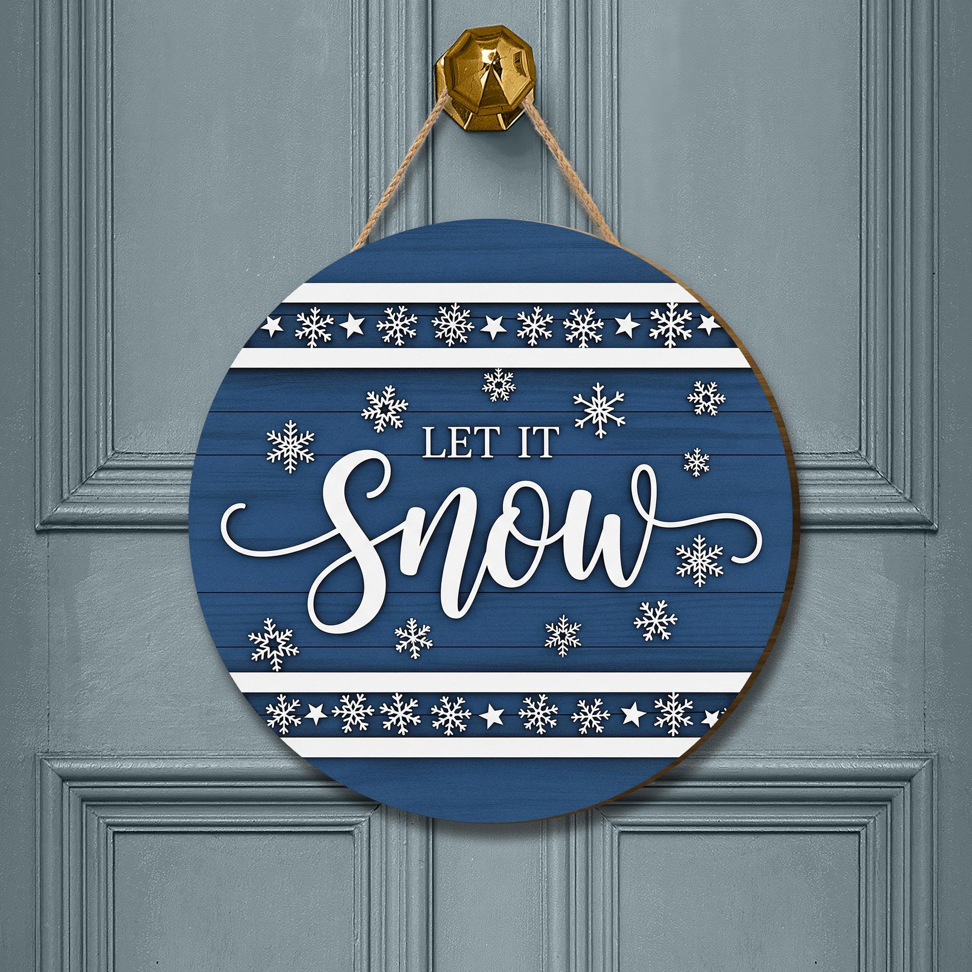 Let It Snow Christmas Ornament – Blue Winter Wooden Door Sign for Holiday Décor