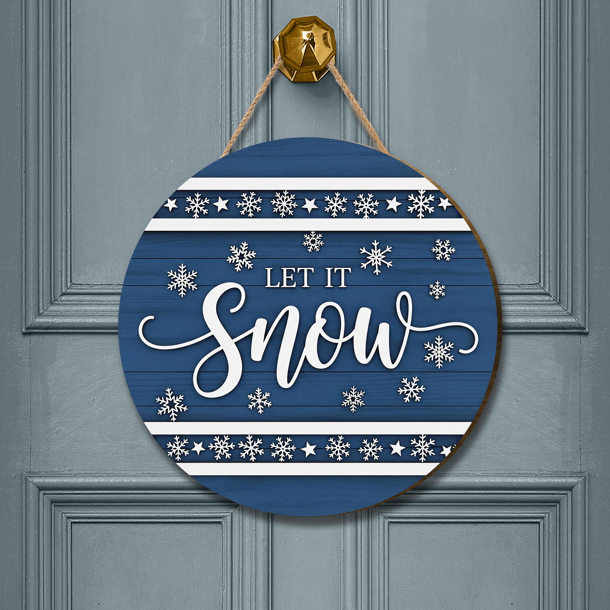 Let It Snow Christmas Ornament – Blue Winter Wooden Door Sign for Holiday Décor
