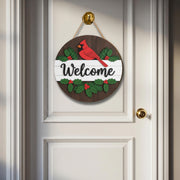 Welcome Door Hanger – Christmas Cardinal Wooden Ornament for Holiday Gifts & Décor
