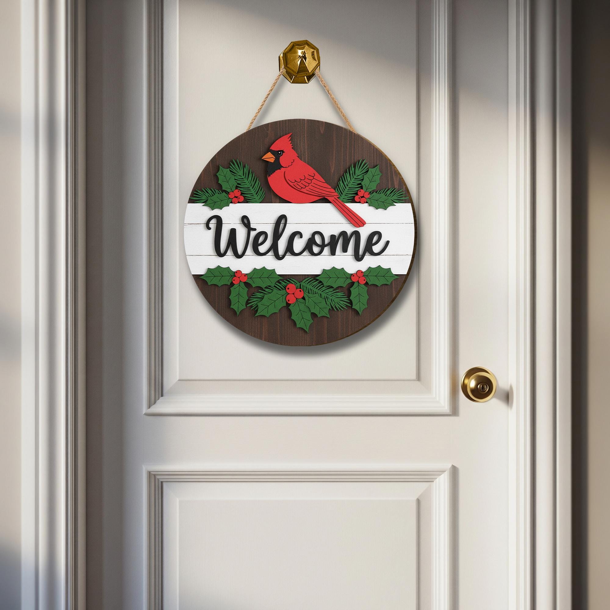 Welcome Door Hanger – Christmas Cardinal Wooden Ornament for Holiday Gifts & Décor