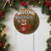 Welcome Winter Door Hanger – Wooden Snowflake Hot Cocoa Sign for Christmas Gifts