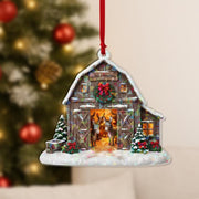 Personalized Hologram Barn Ornament – Custom Farmhouse Christmas Decoration with Donkeys