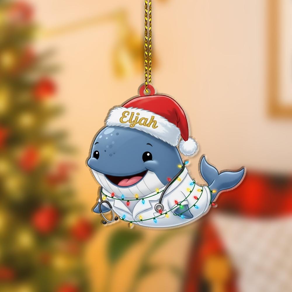 Personalized Whale Ornament – Cute Nurse Doctor Christmas Tree Decoration Gift