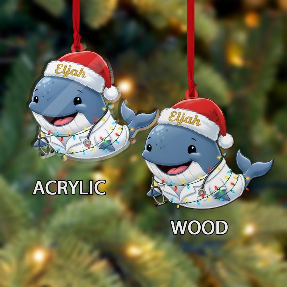 Personalized Whale Ornament – Cute Nurse Doctor Christmas Tree Decoration Gift