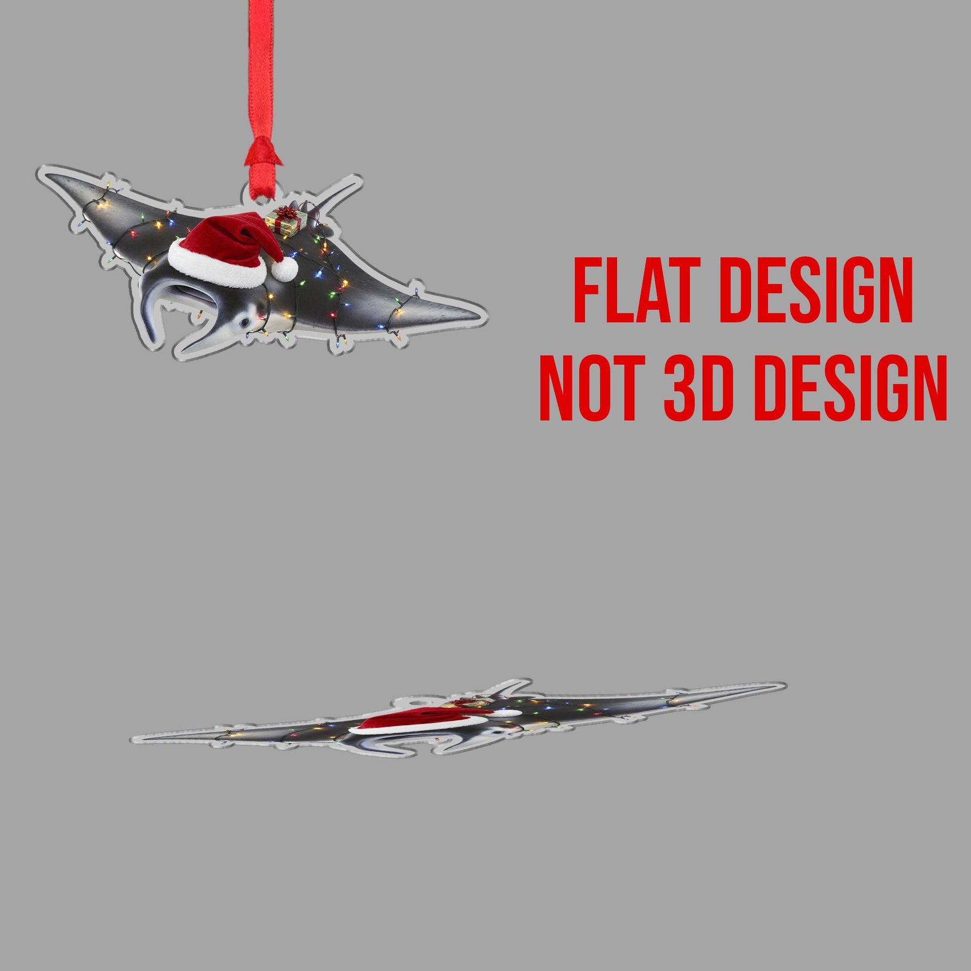 Manta Ray Ornament – Christmas Tree Decoration with Santa Hat and Lights