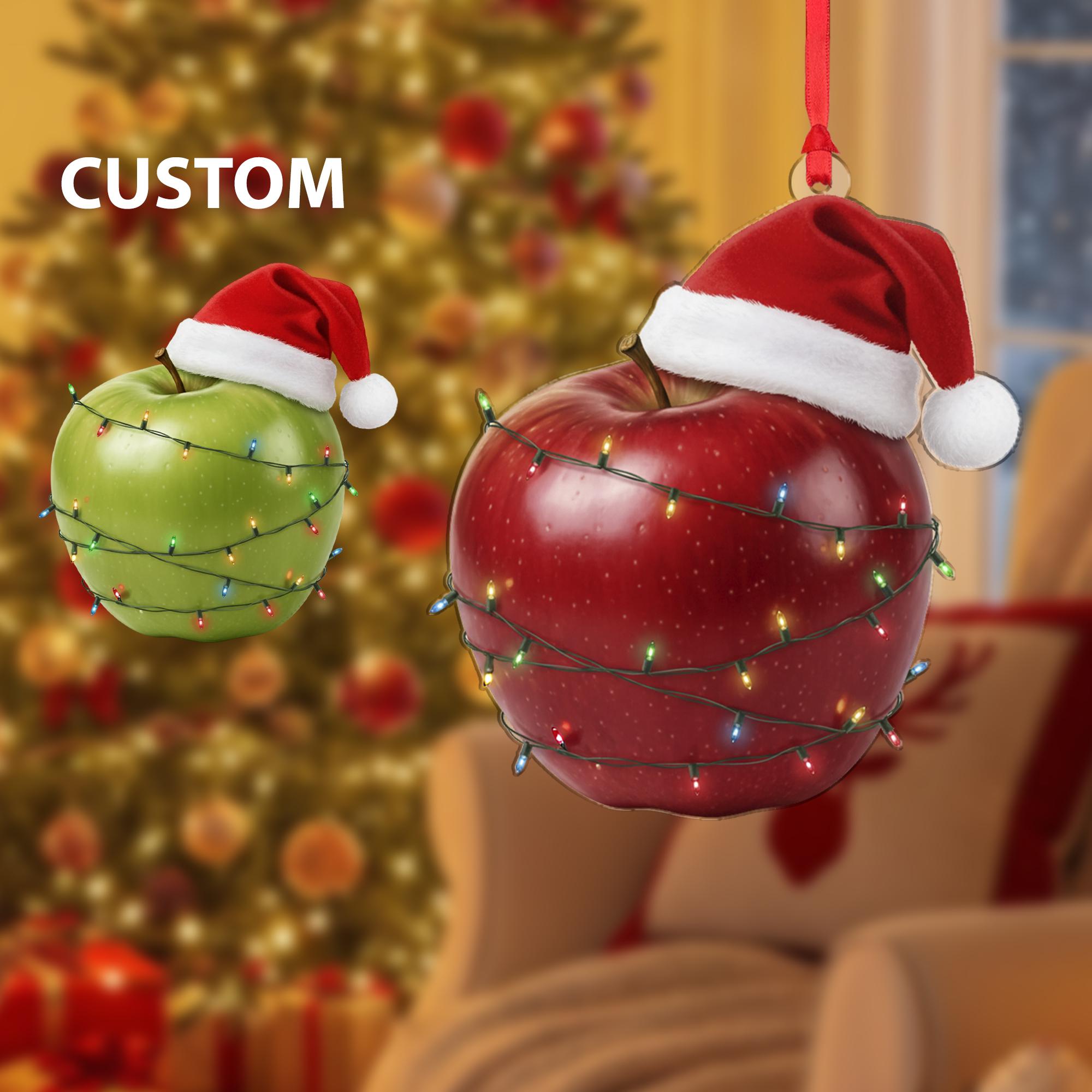 Apple Ornament – Christmas Tree Decoration with Santa Hat and Lights
