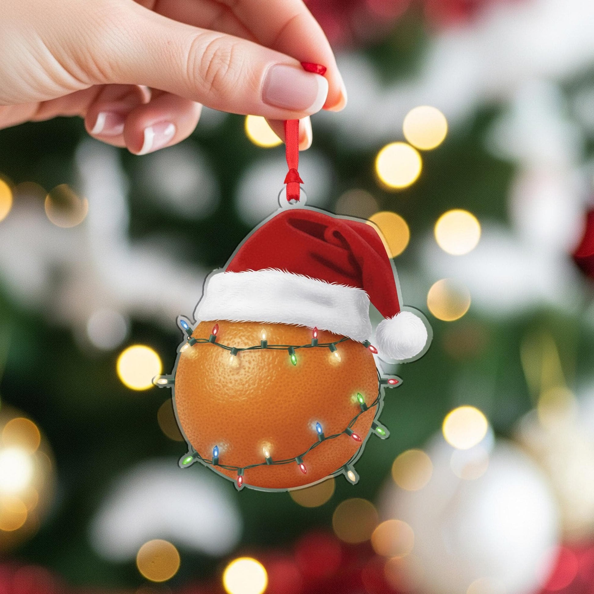 Orange Ornament – Christmas Tree Decoration with Santa Hat and Lights