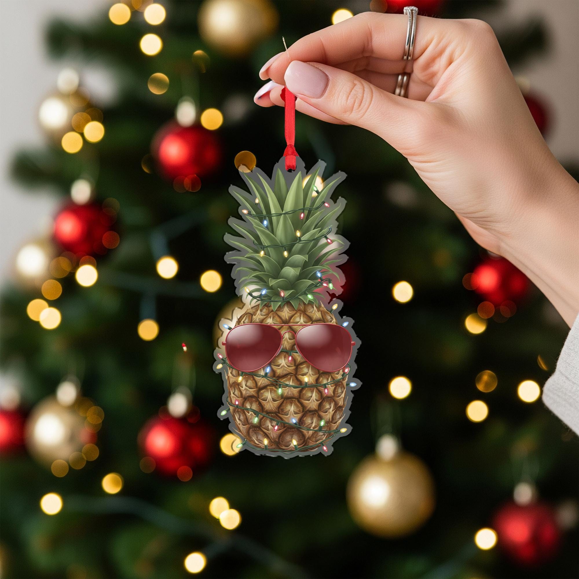 Pineapple Ornament – Christmas Tree Decoration with Lights and Sunglasses