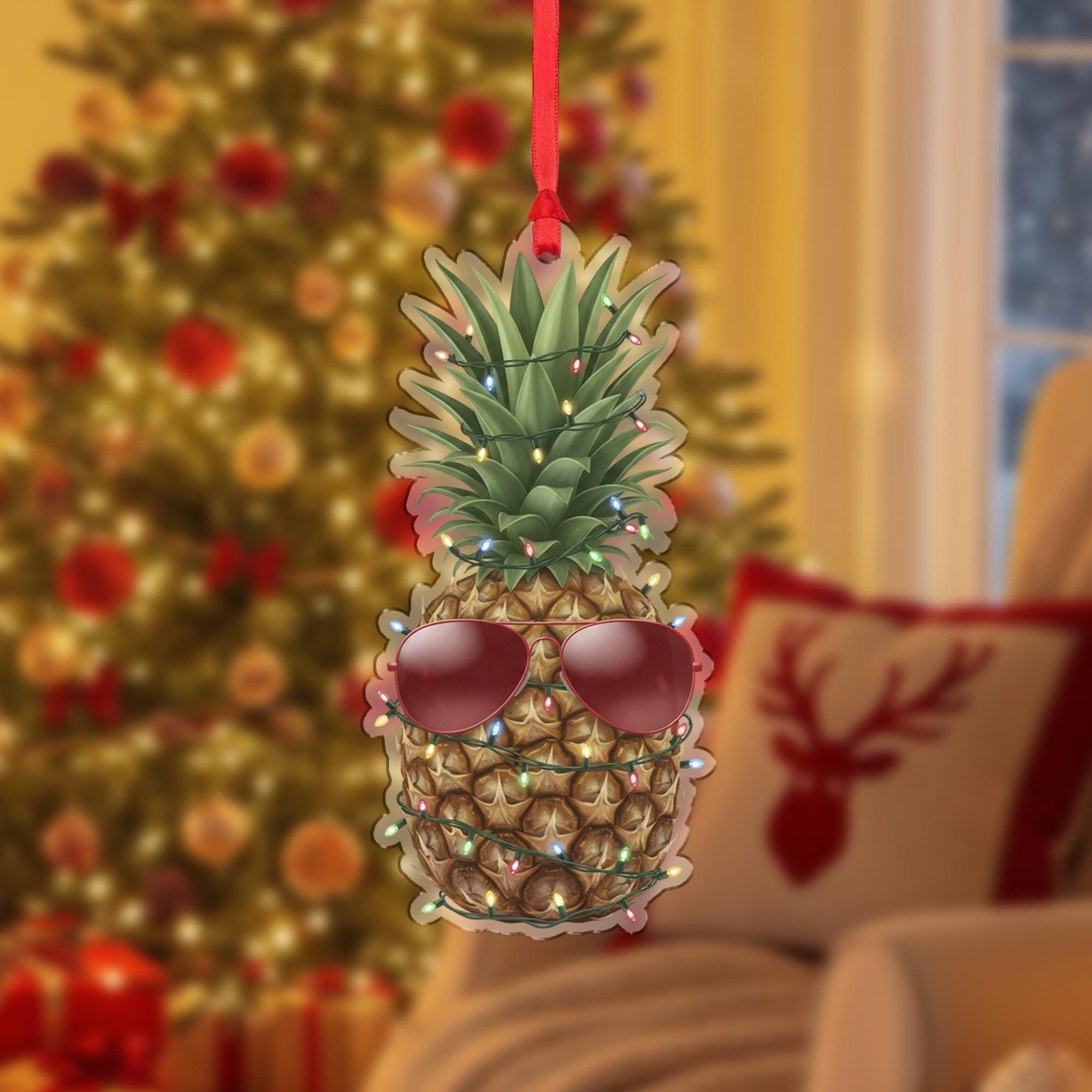 Pineapple Ornament – Christmas Tree Decoration with Lights and Sunglasses