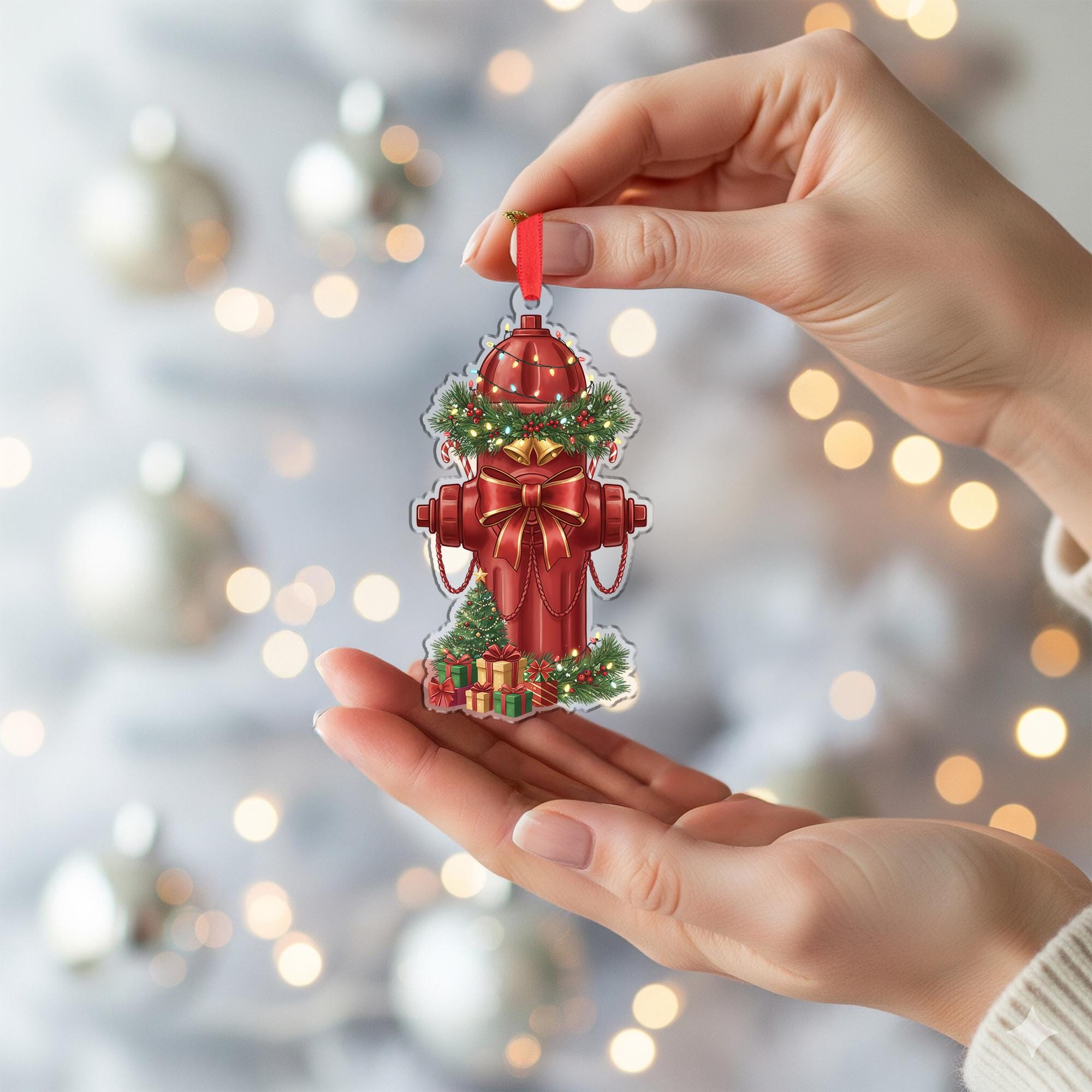 Fire Hydrant Ornament – Christmas Tree Decoration with Wreath Bow and Gifts