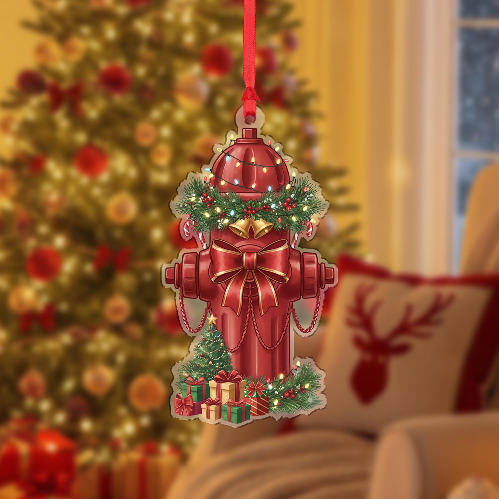 Fire Hydrant Ornament – Christmas Tree Decoration with Wreath Bow and Gifts