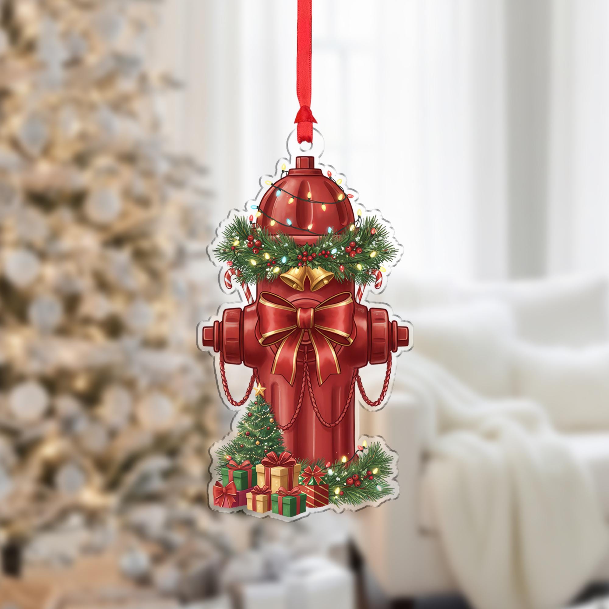 Fire Hydrant Ornament – Christmas Tree Decoration with Wreath Bow and Gifts
