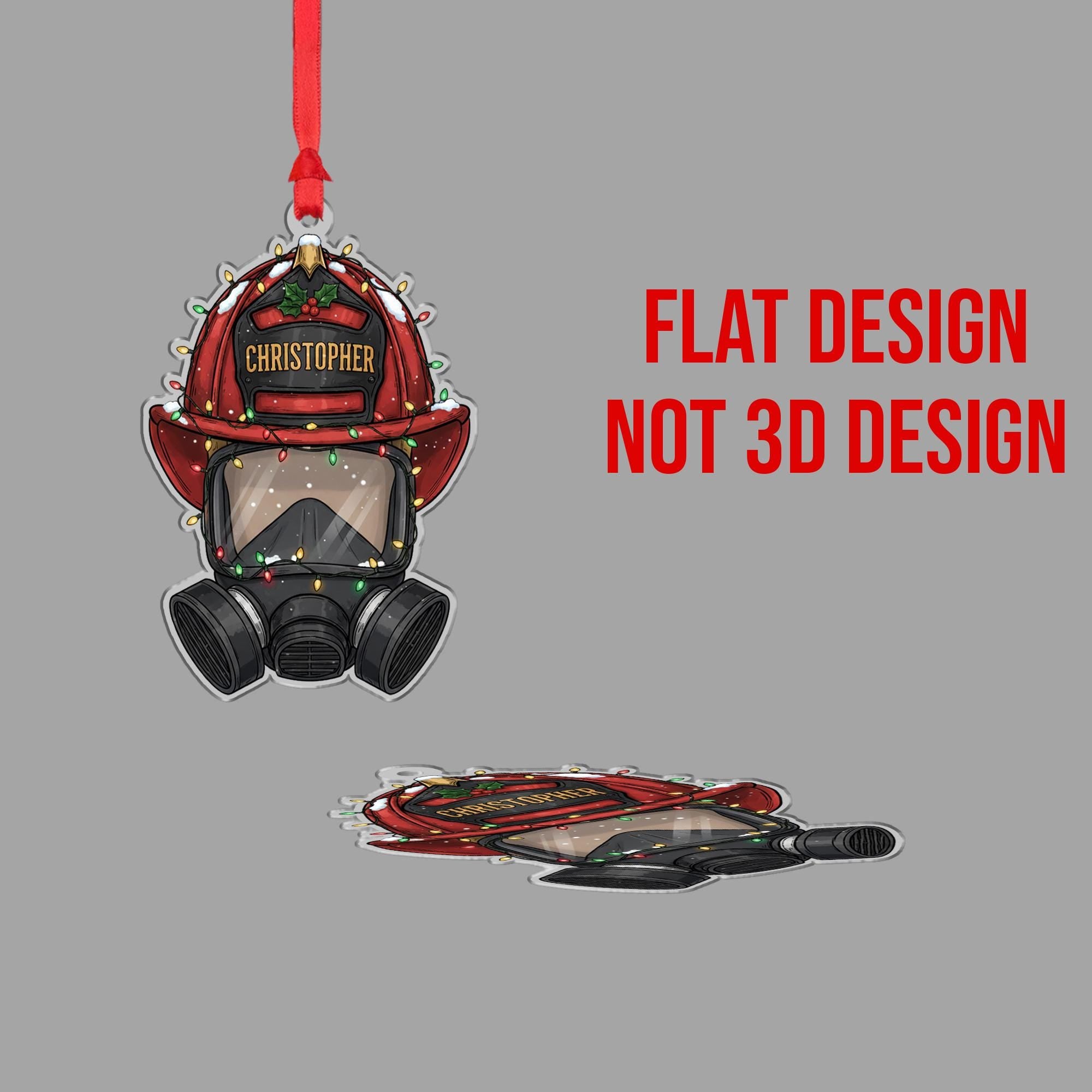 Personalized Firefighter Helmet Ornament – Christmas Tree Decoration with Gas Mask and Holiday Lights