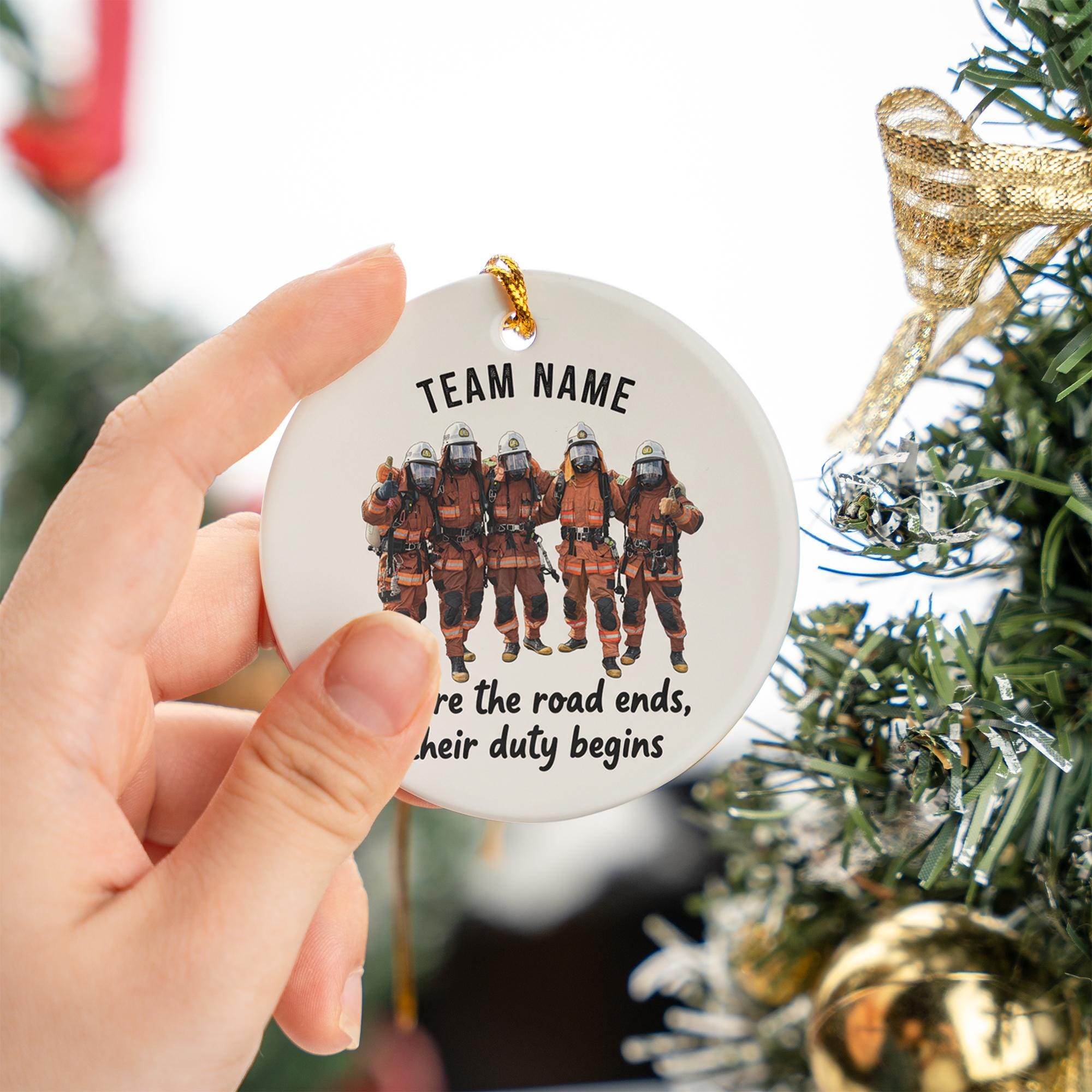 Personalized Ceramic Ornament: Firefighter Team Design Duty Quote Red Uniform