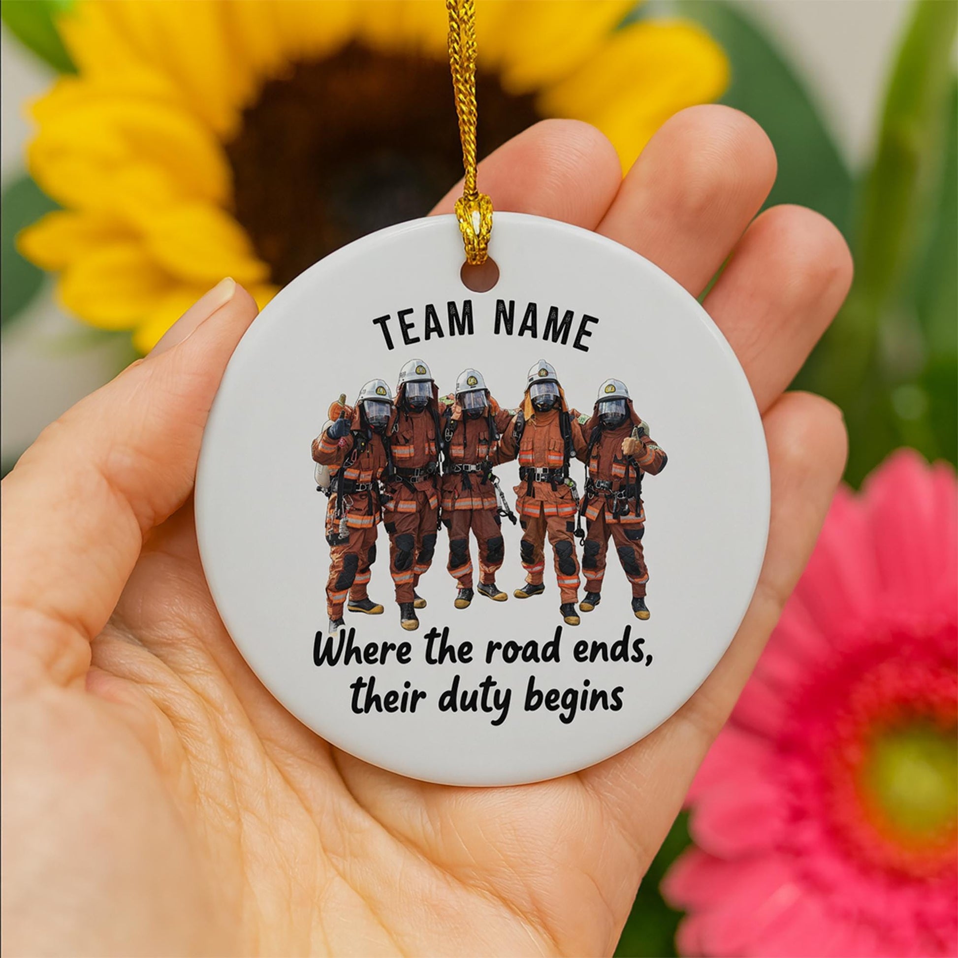 Personalized Ceramic Ornament: Firefighter Team Design Duty Quote Red Uniform