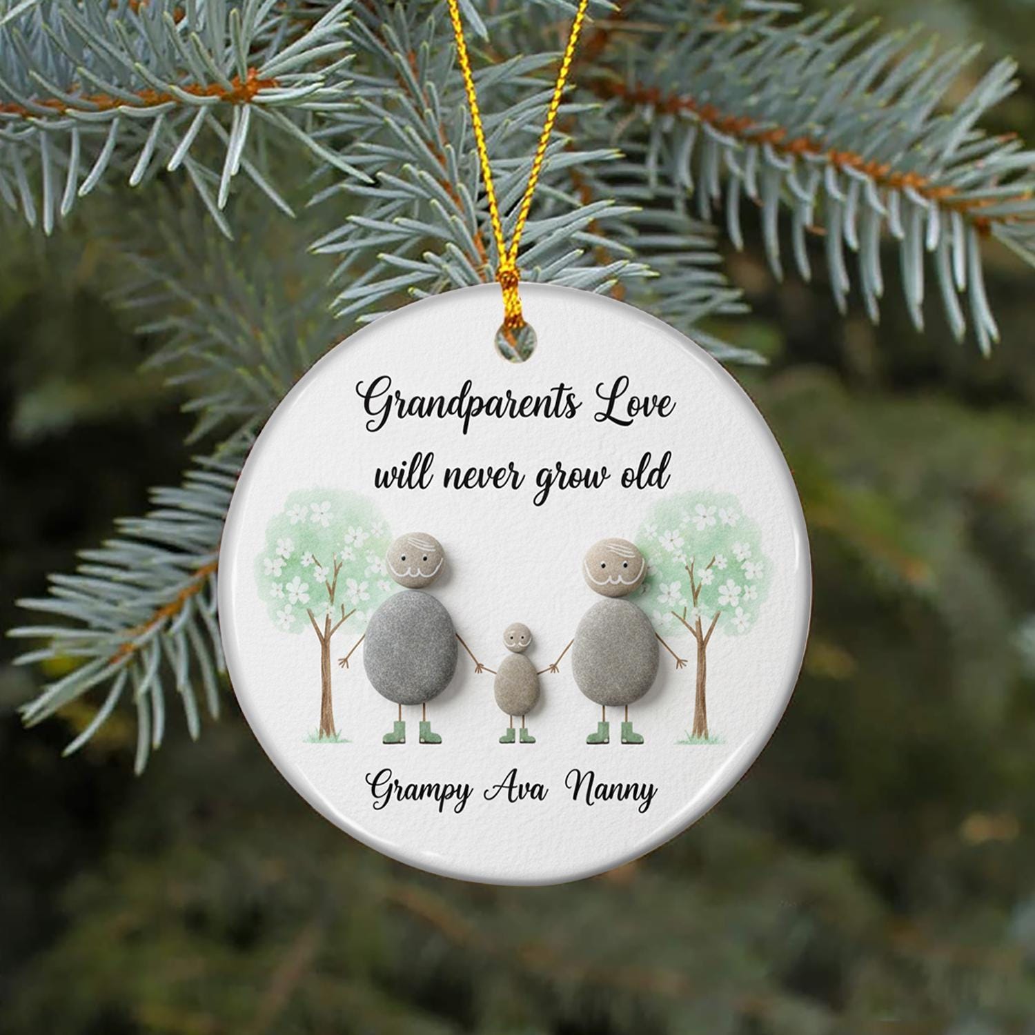 Grandparents Ornament – Personalized Pebble Family Ceramic Gift