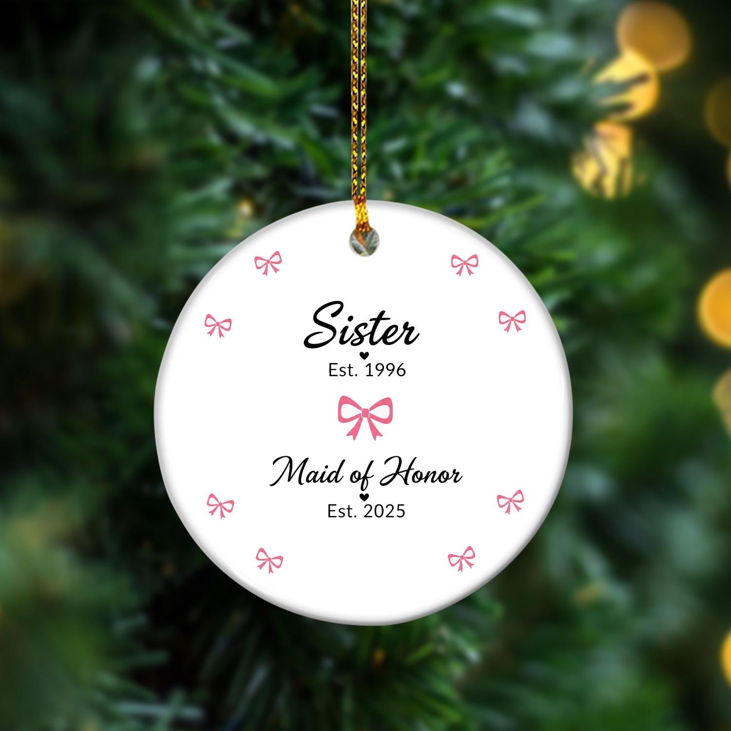 Sister Maid of Honor Ornament – Personalized Ceramic Wedding Gift
