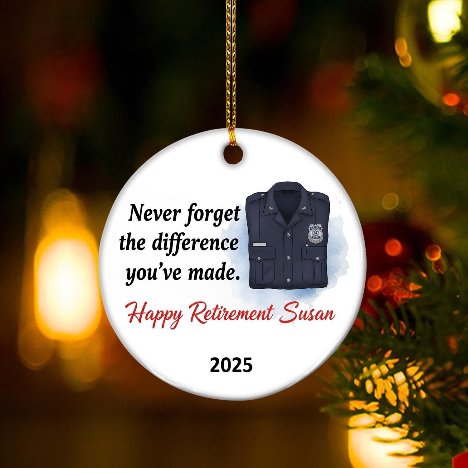 Police Retirement Ornament – Personalized Ceramic Law Enforcement Gift