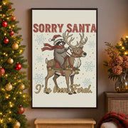 Raccoon Reindeer Christmas Poster – “Sorry Santa I’ve Been Feral” Wall Art Print