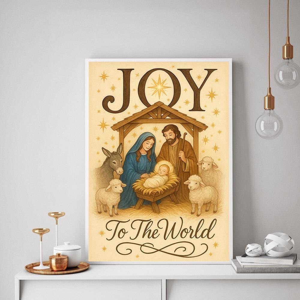 Nativity “Joy to the World” Christmas Poster – Biblical Manger Scene Wall Print