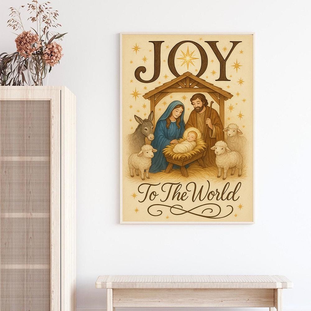 Nativity “Joy to the World” Christmas Poster – Biblical Manger Scene Wall Print
