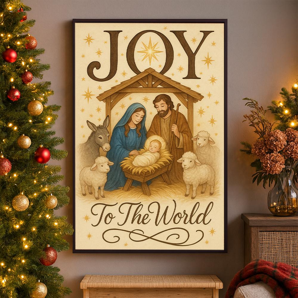 Nativity “Joy to the World” Christmas Poster – Biblical Manger Scene Wall Print