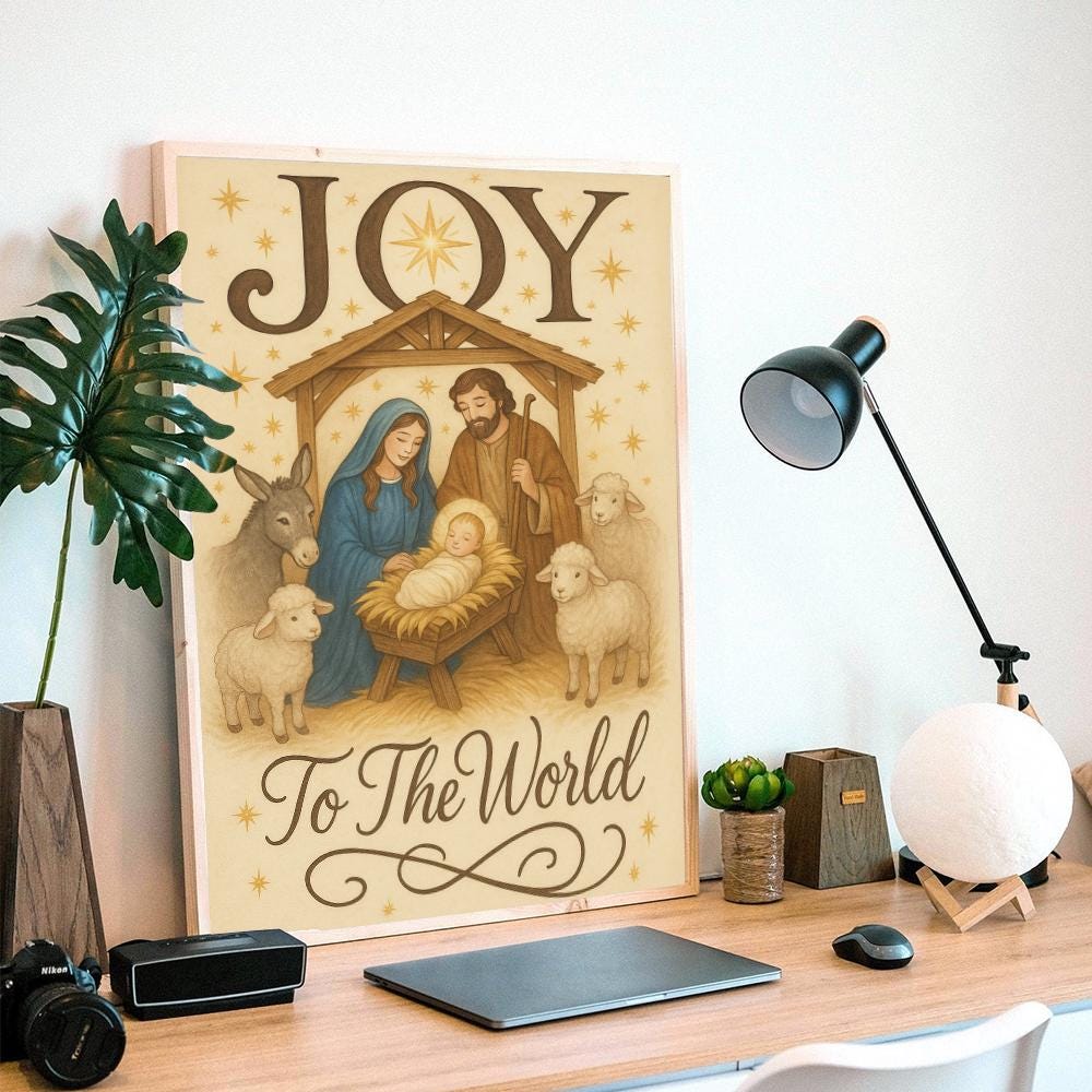 Nativity “Joy to the World” Christmas Poster – Biblical Manger Scene Wall Print