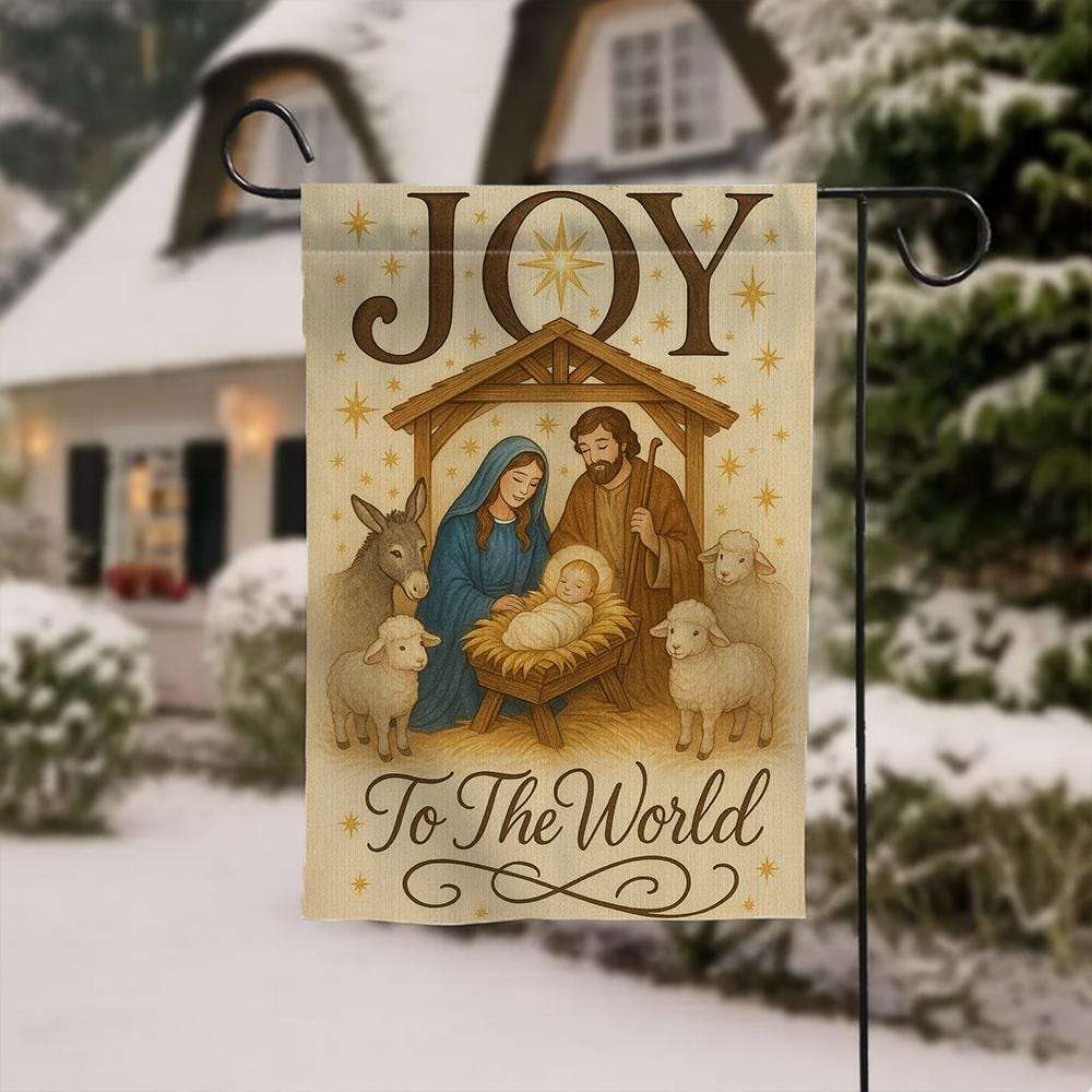 Nativity “Joy to the World” Christmas Flag – Manger Scene Outdoor Banner