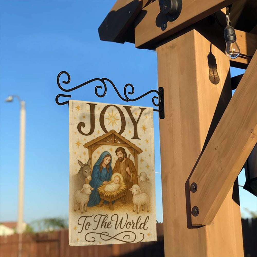 Nativity “Joy to the World” Christmas Flag – Manger Scene Outdoor Banner