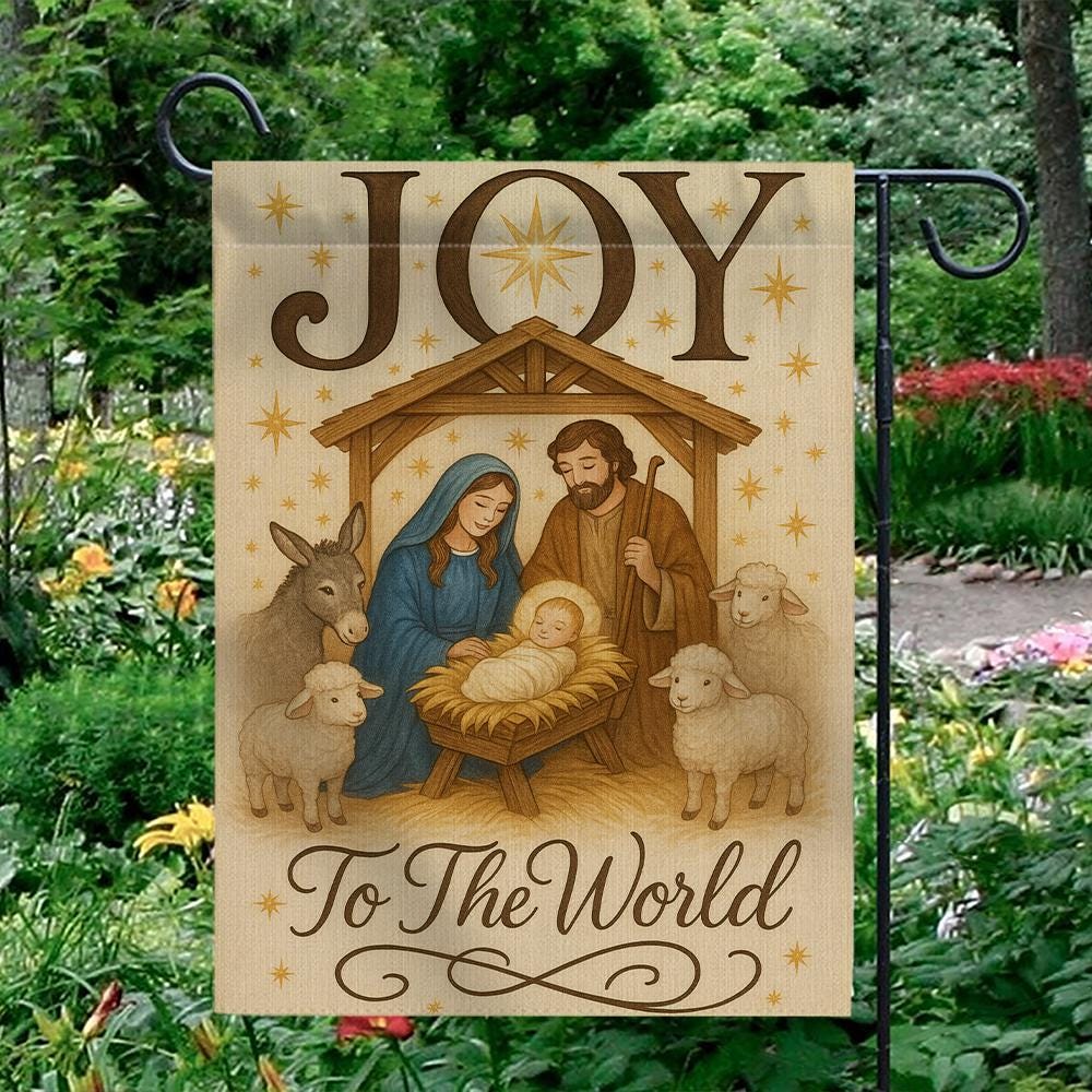 Nativity “Joy to the World” Christmas Flag – Manger Scene Outdoor Banner
