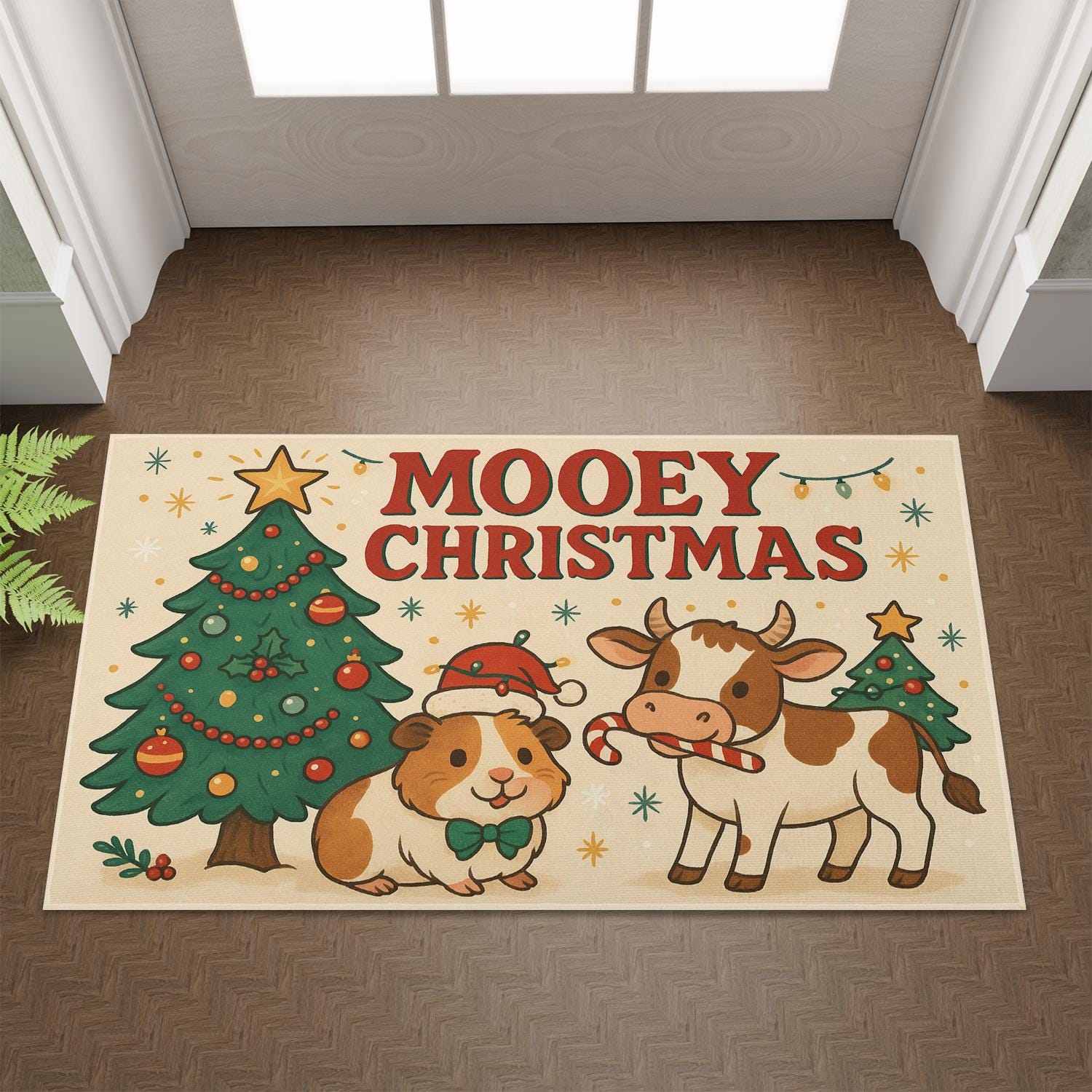 Mooey Christmas Holiday Flag – Cow Santa Banner Outdoor Decor