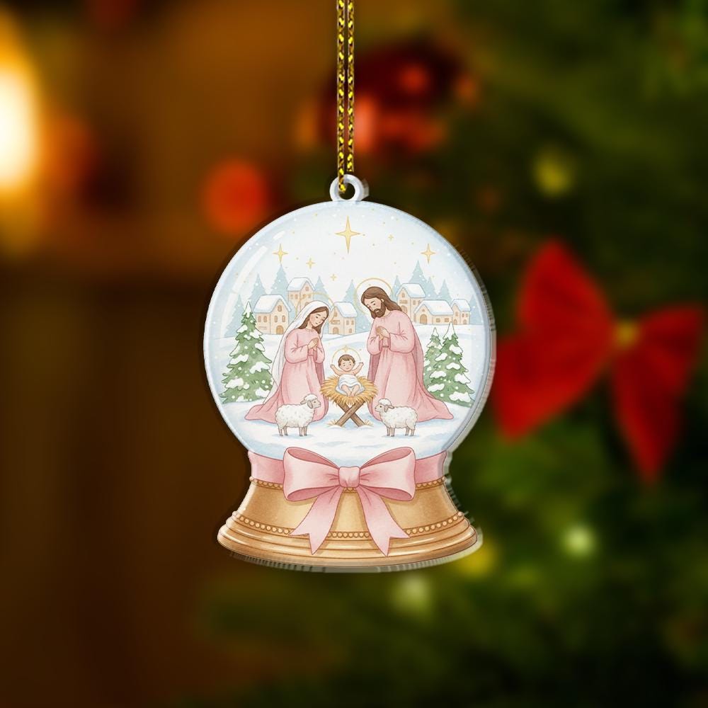 Nativity Scene Christmas Ornament, Holy Family Tree Decoration, Baby Jesus Manger Ornament