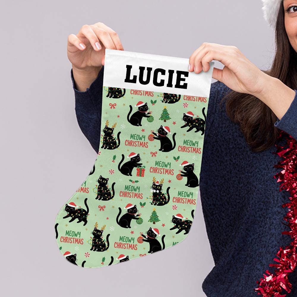 Personalized Cat Christmas Stocking: Custom Name Holiday Decor