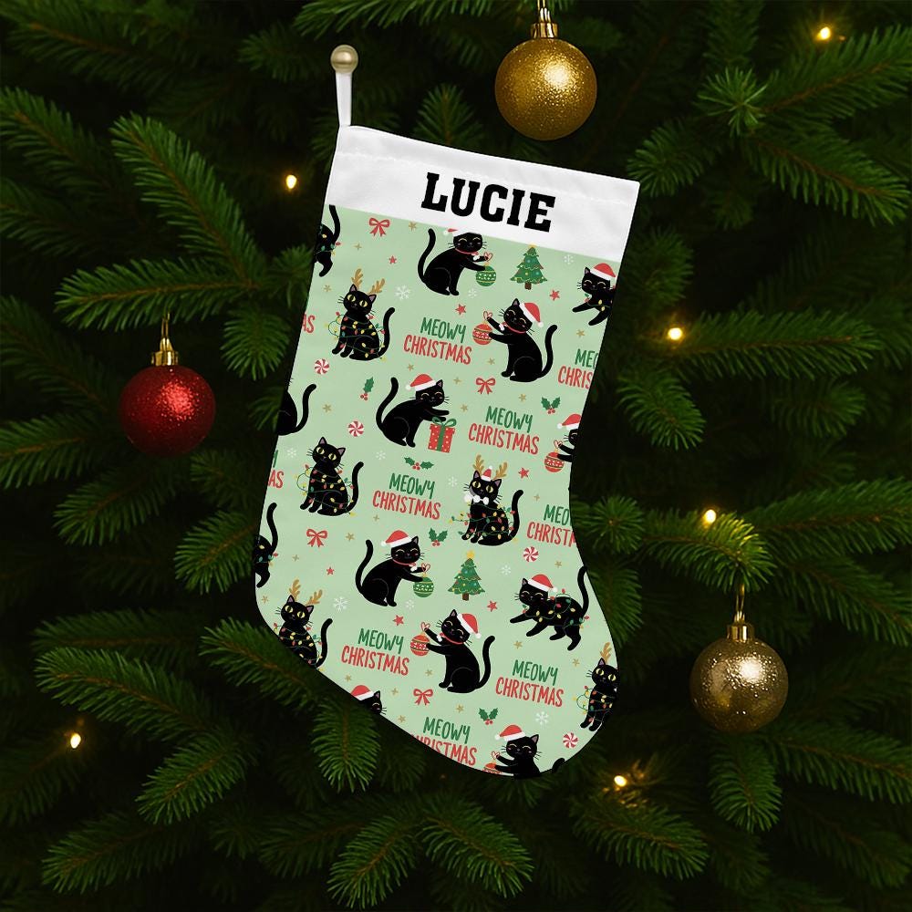 Personalized Cat Christmas Stocking: Custom Name Holiday Decor