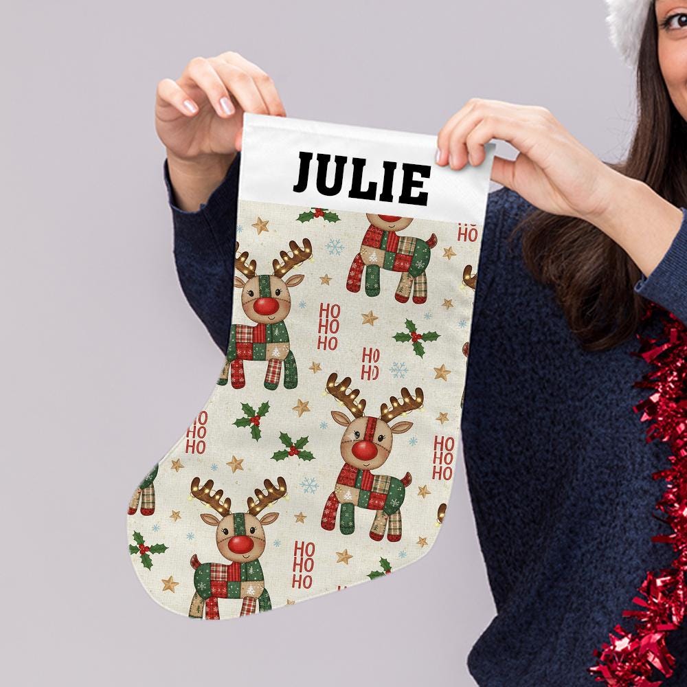 Personalized Reindeer Christmas Stocking: Holiday Decoration