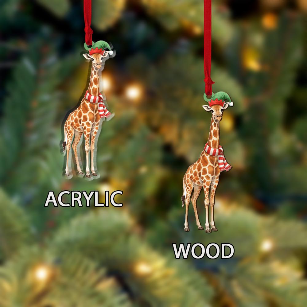 Giraffe Christmas Ornament – Holiday Tree Decoration with Elf Hat and Scarf